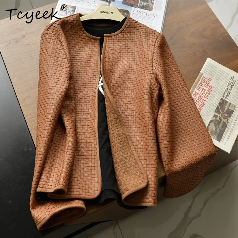 Tcyeek Real Sheepskin Coats for Women Hand Woven Fashionable Autumn Clothing Genuine Leather Jackets Women 2026 Jaqueta De Couro