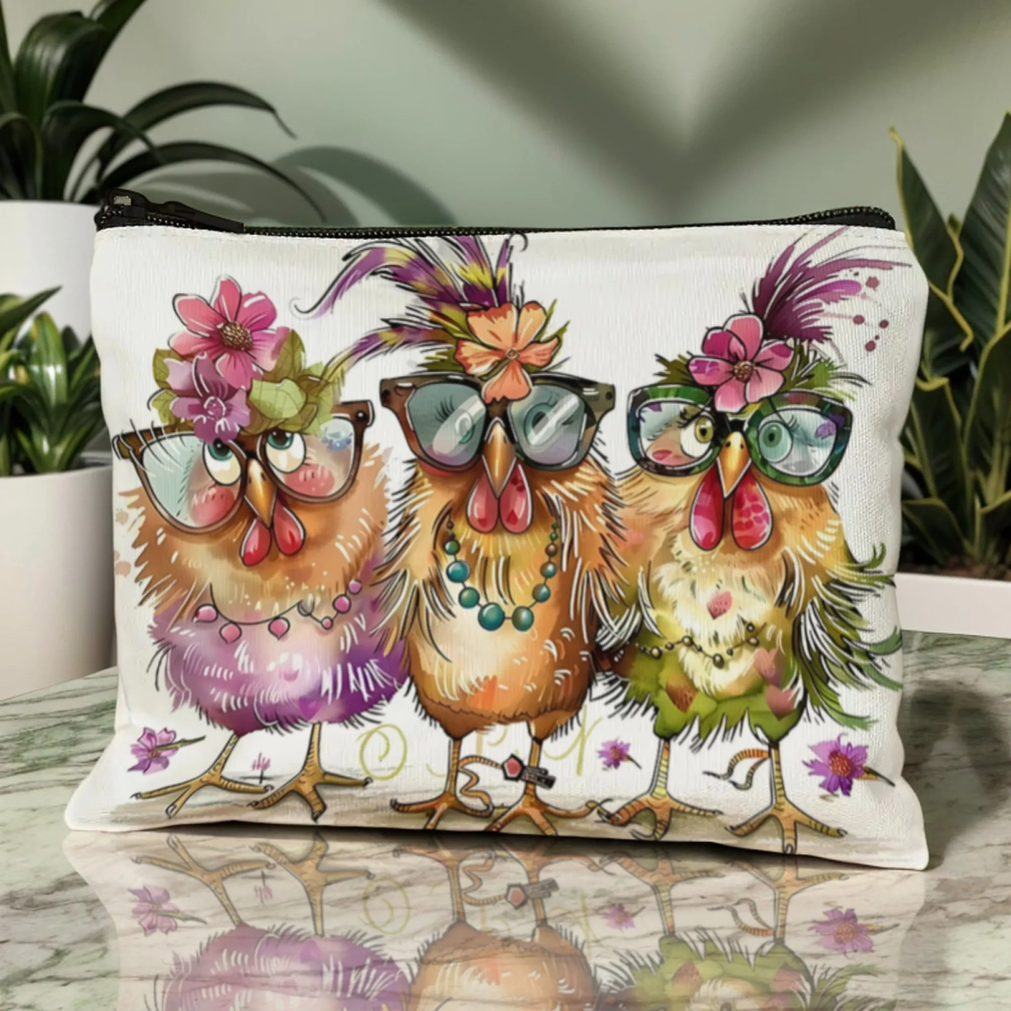 Novedosa bolsa de cosméticos estética de pollo de moda: organizador de maquillaje de viaje ligero plegable con cierre de cremallera