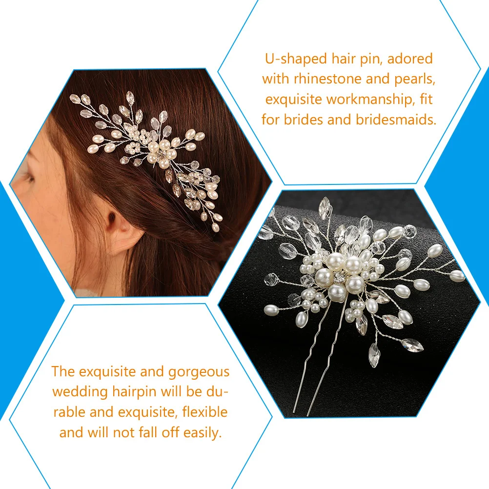 

Pearl Flower Hair Pin Rhinestone U Shape Bridal Hair Accessories For Wedding Bridesmaid Party Prom Christmas Valentine