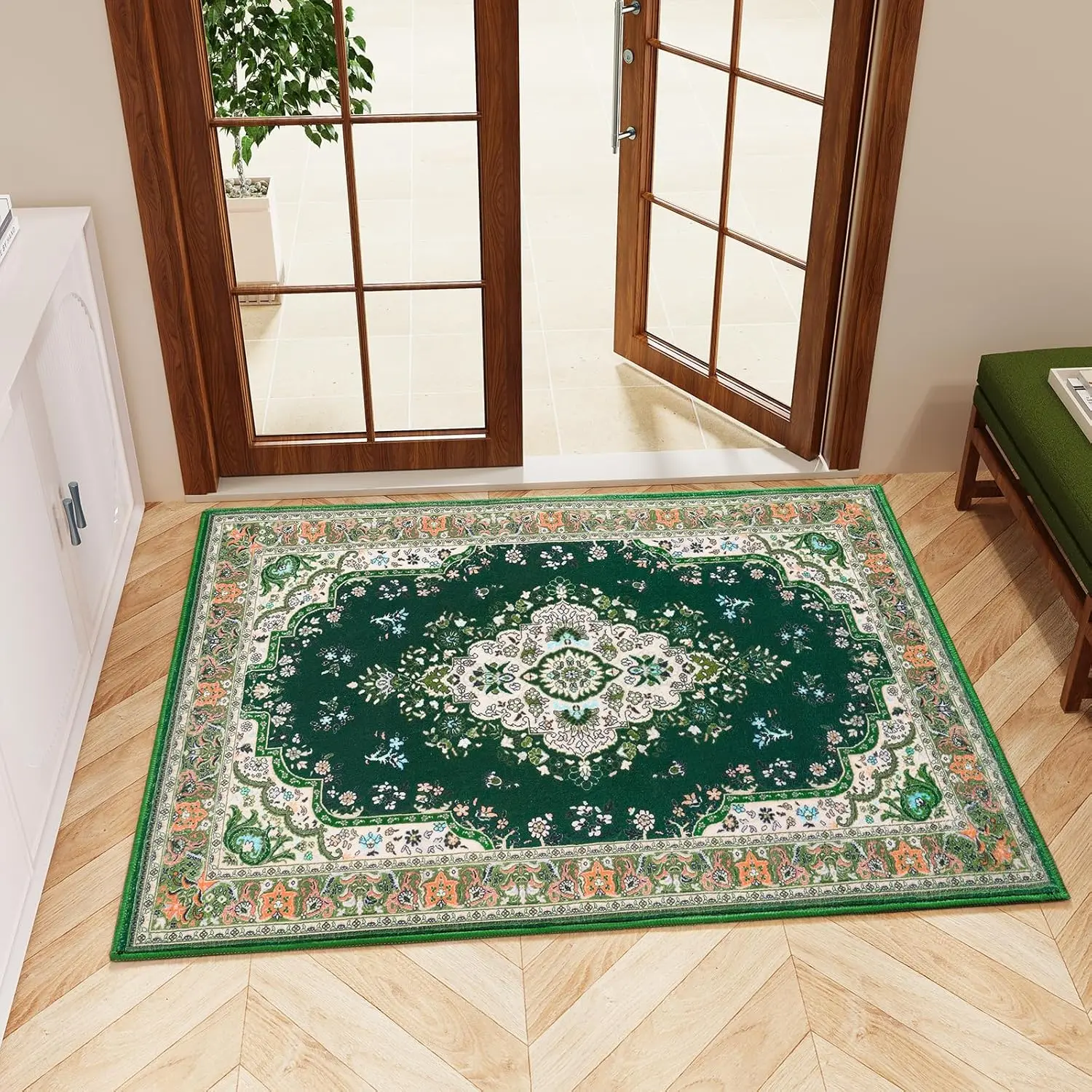 Alfombras verdes de estilo bohemio, alfombra suave para baño, felpudo antideslizante, adecuado para entrada de sala de estar, accesorios decorativos