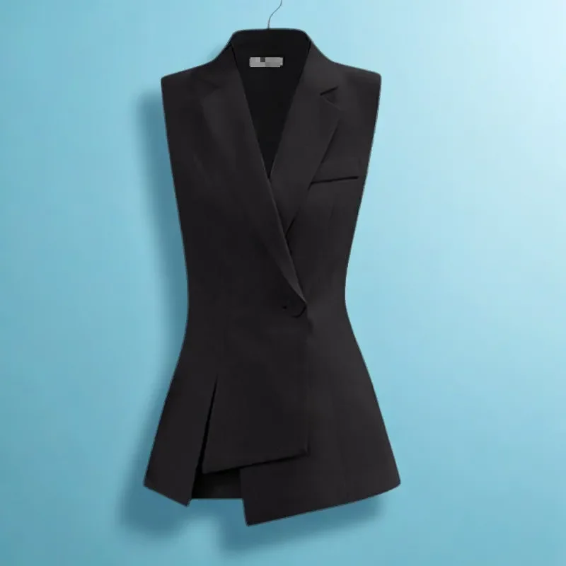 2025 Autumn and Winter New Style Layered Vest Irregular Sleeveless Suit Jacket