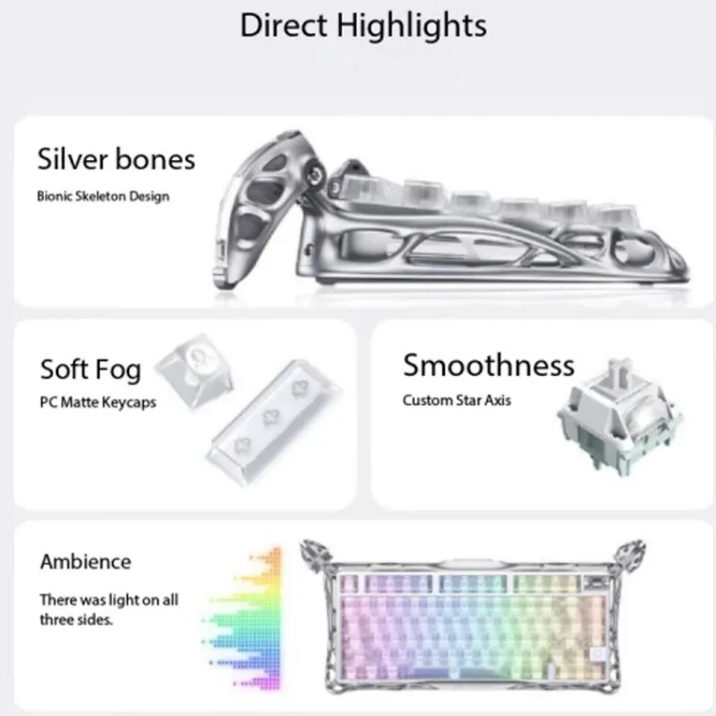 K1PRO Mist Edition Transparent White Mechanical Keyboard Aluminum Alloy Tri‑Mode RGB Backlight for Gaming Desktop Office Setup