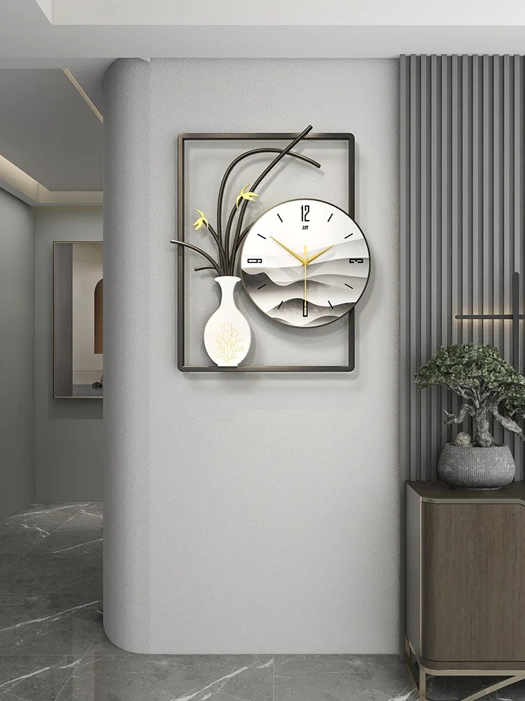 New Chinese Style Wall Clock - Light Luxury Minimalist Design for Living Room, Creative Home Hanging Net Red Timepiece