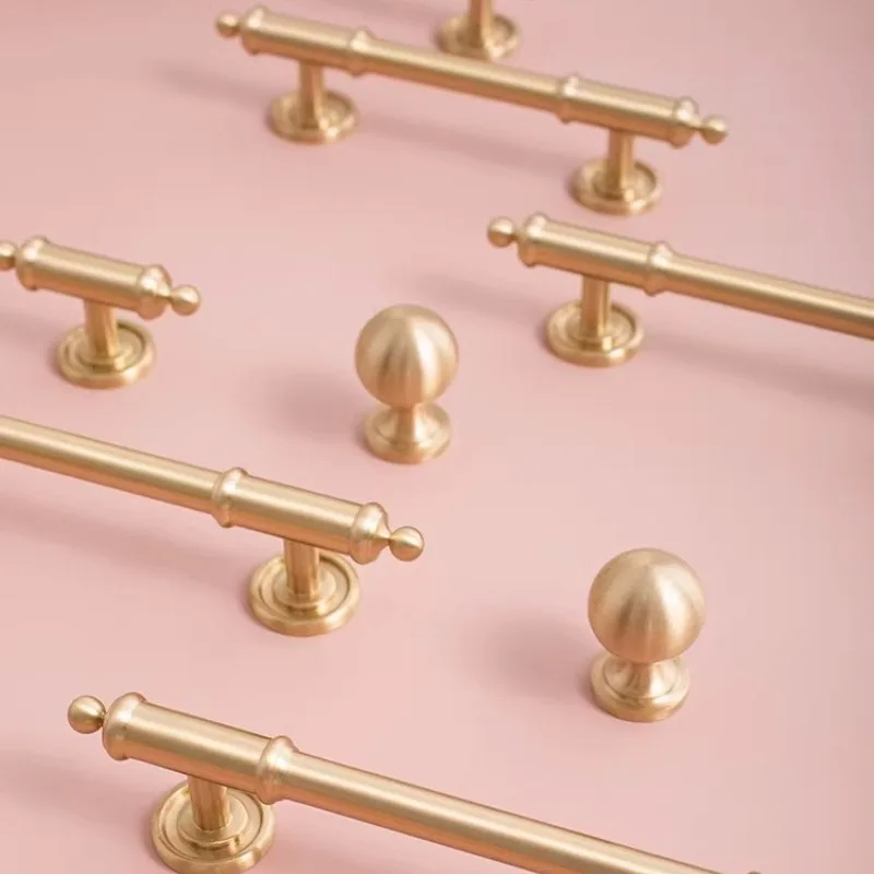Original Design Solid Brass Handles and Knob for Bedroom Wardrobes Kitchen/Shoe Cabinet T-bar Drawers Knobs Door Hardware Pulls