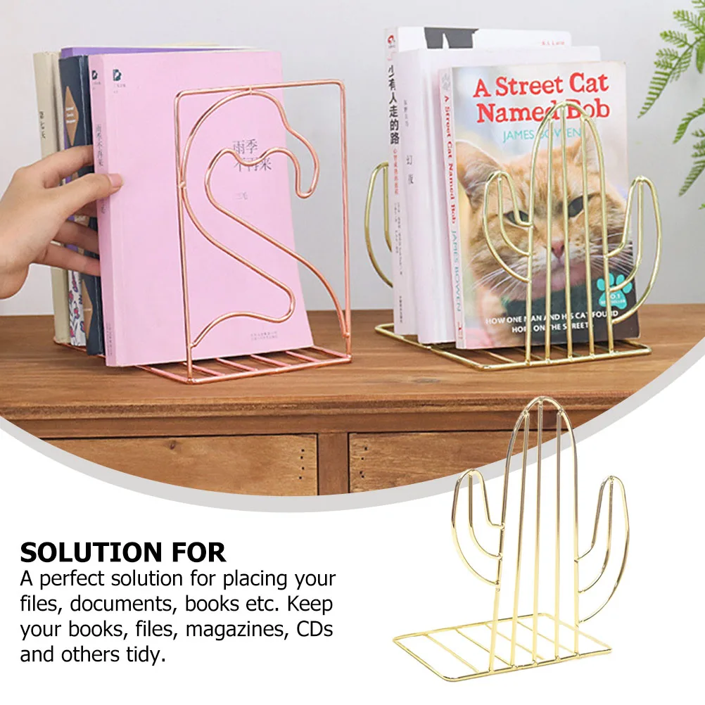 

1 Pair Cactus Shaped Bookends Simple Iron Art Stand Bookshelf Supply Office Home Library Book Organizer Book Support