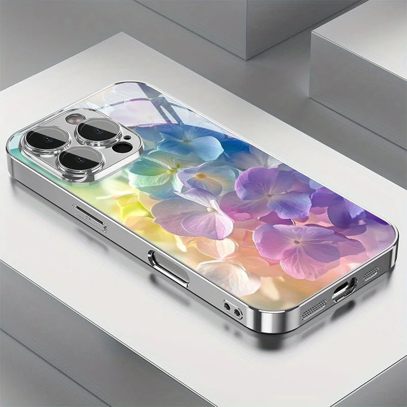 Coque de téléphone portable en verre électroplaqué à motifs floraux colorés pour iPhone 17 16 15 14 13 12 11 Pro Max XS XR 7 8 Plus 16E