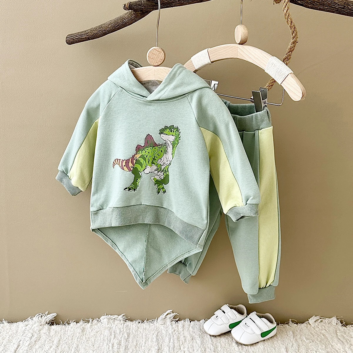 0-3Y Baby Clothes Set Warm Autumn Infant Baby Boys Dinosaur Print Outer Wear+Pants Newborn Fleece Cartoon Children Clothing 2Pcs