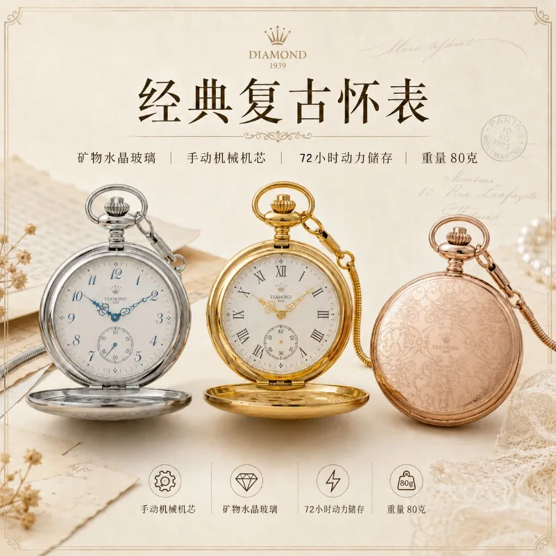 Pocket Watch Manual Winding Mechanical Pocket  Nurse Pendant  Retro Nostalgic Flap Long Storage High-end Pocket
