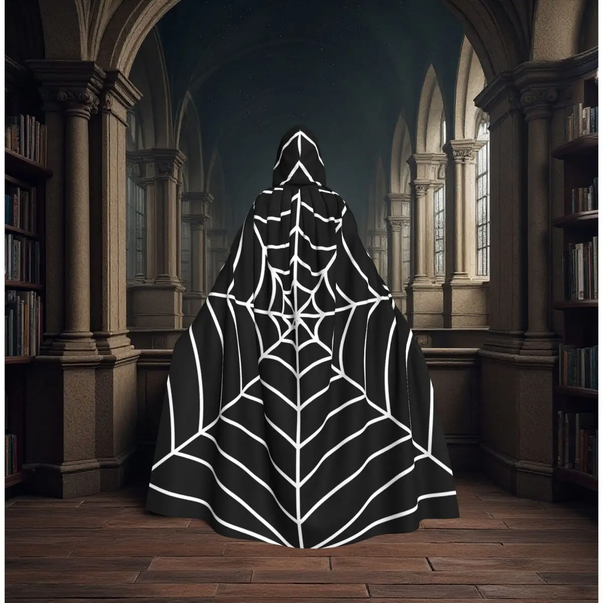 

Spooky Orange Spider Print Long Hooded Cloak Witch Medieval Costume Cosplay Cape HalloweenParty Adult Unisex