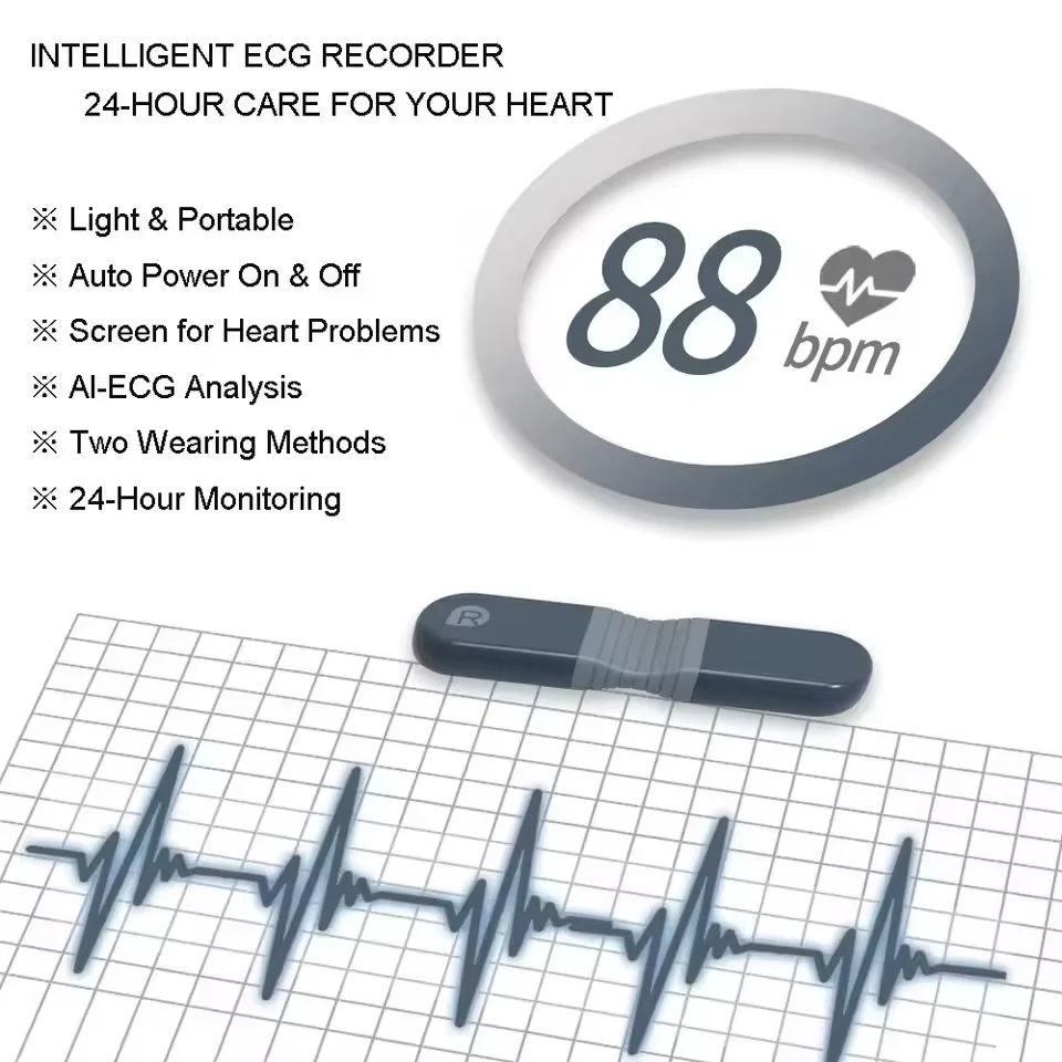 AI analysis ECG 24 hours monitoring Wearable ECG Bluetooth heart rate monitoring Single lead ECG usage time 72 hours