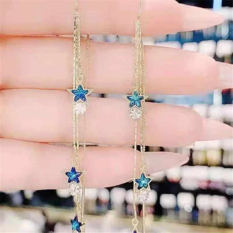 Vergoldete Kristallblatt-Quasten-Tropfenohrringe für Frauen, glänzende Zirkon-Blume, baumelnde Ohrringe, Hochzeit, Schmuck, Geschenk, Y2k – Detail 19