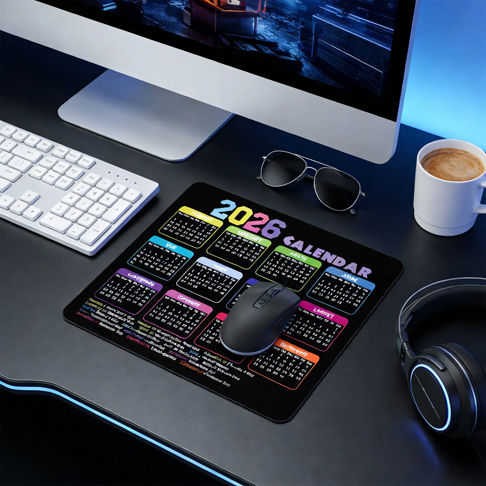 2026 Calendar Mouse Pad Desk Playmat Gaming Anti-Slip Mouse Pad Speed Computer and Office Gamer Desktop Accessories