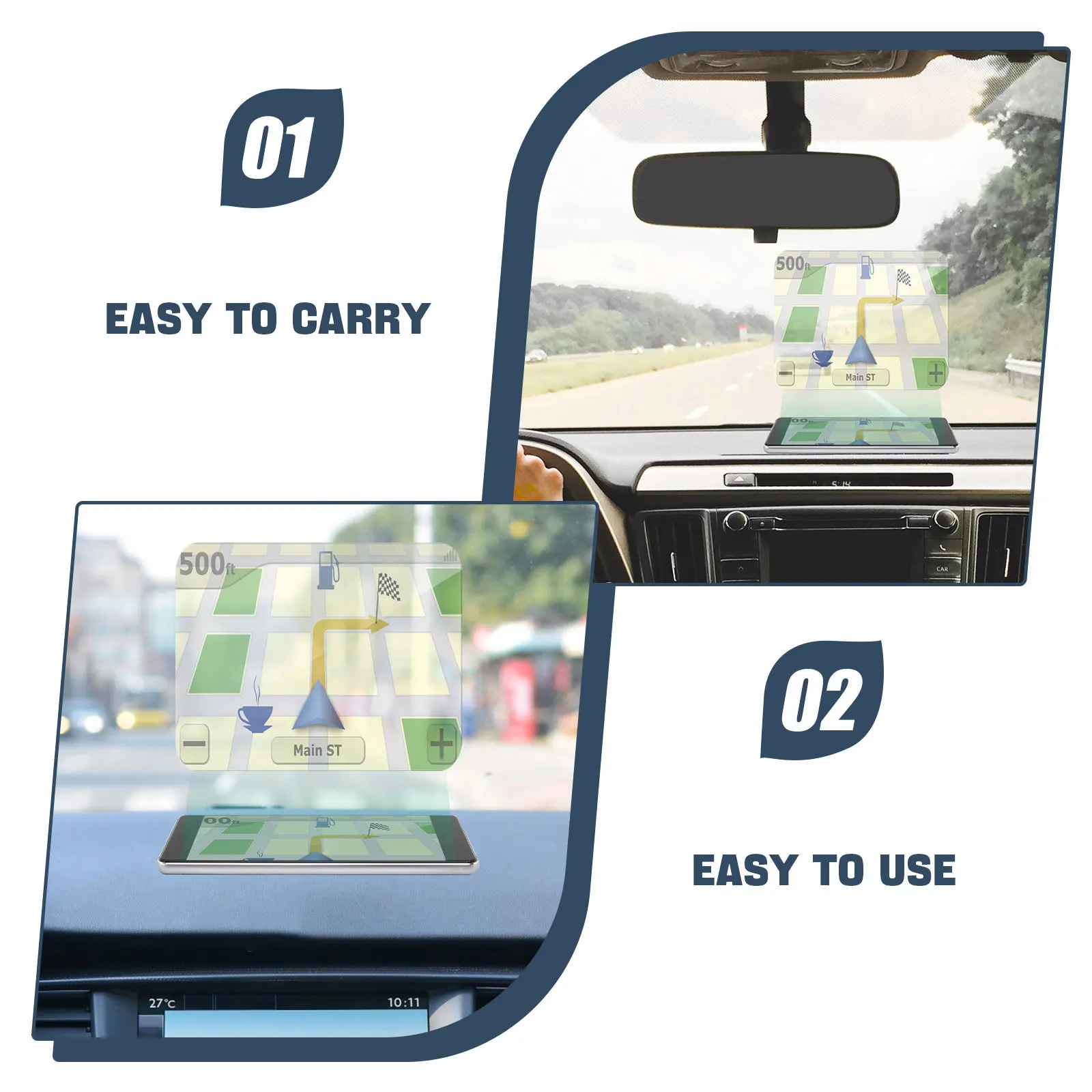 5Pcs Head Up Display Windshield Sticker Weather Resistant Anti Glare Reflective Film for Car Navigation Projector Screen Use