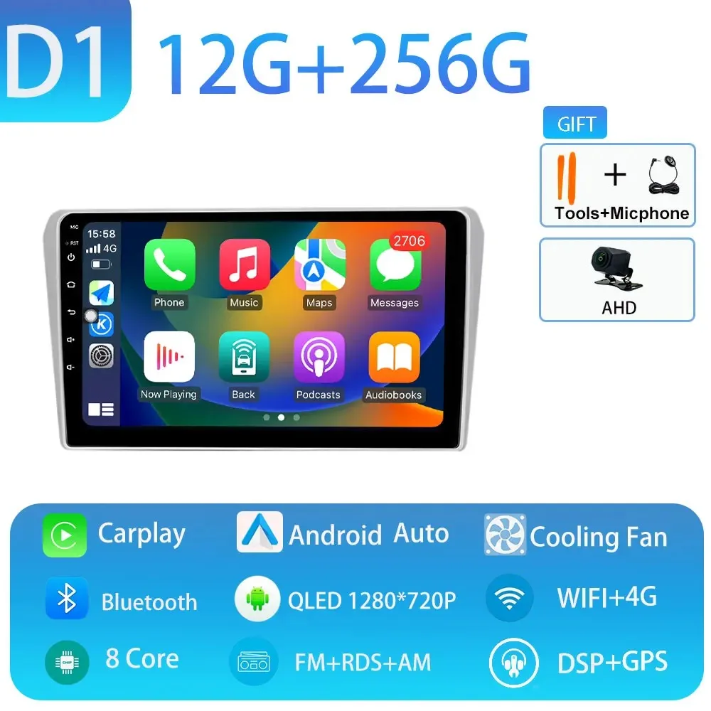 Hikity Radio Android 15 Para Toyota Avensis 2002-2008, 4+128 GB, Pantalla 9 Pulgadas InCell Con CarPlay Y Android Auto Inalámbrico