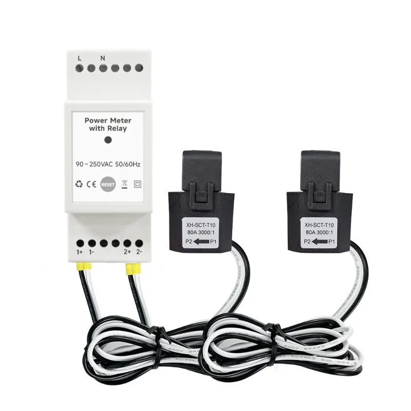 Smart WiFi Energy Meter 80A with 2 CT Clamps for Power Monitoring and Electricity Consumption Tracking