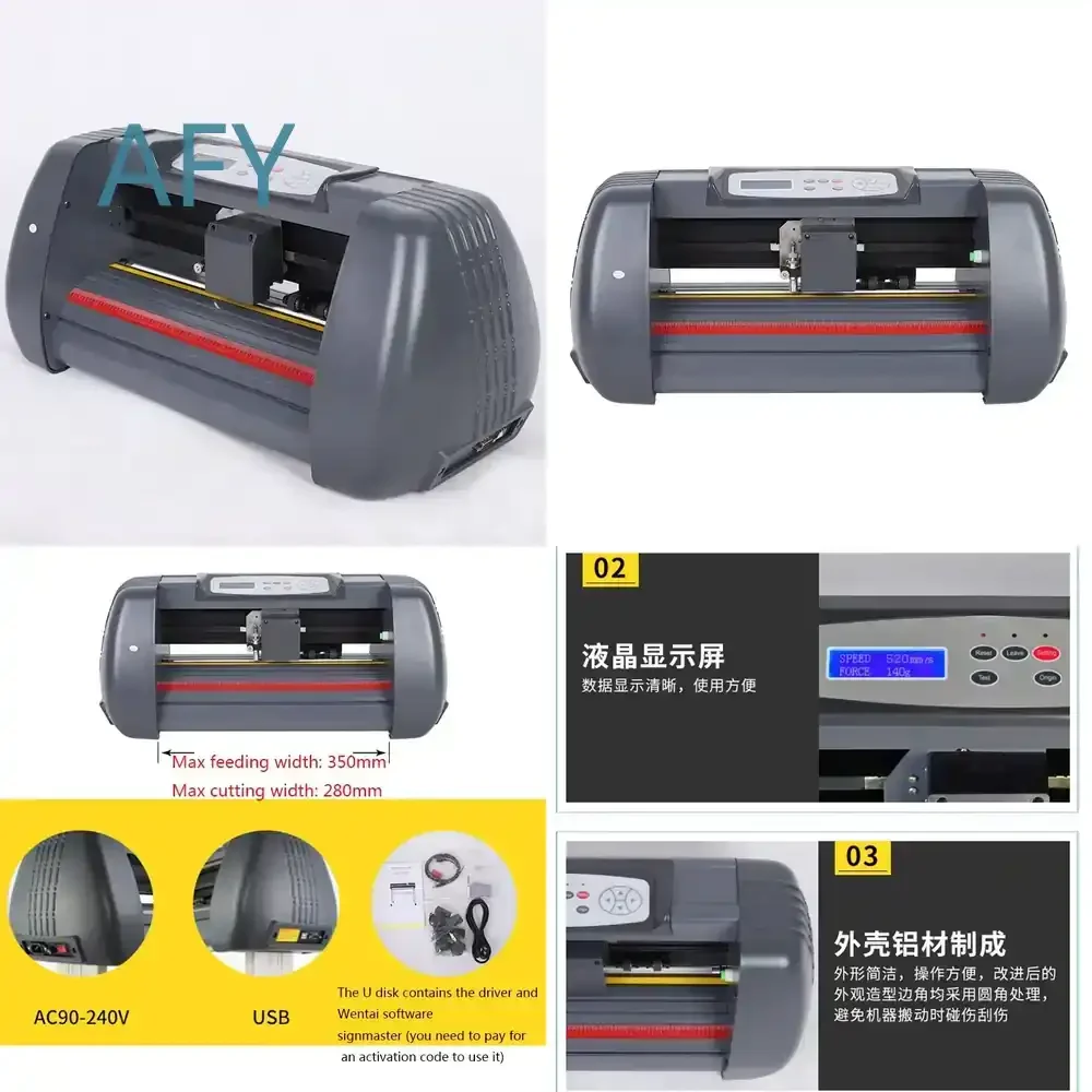 New Small SK-375 Electric Cutting Plotter for Vinyl Paper Cardboard Fabric AC90-240V 280mm Cutting Width USB Plotter for