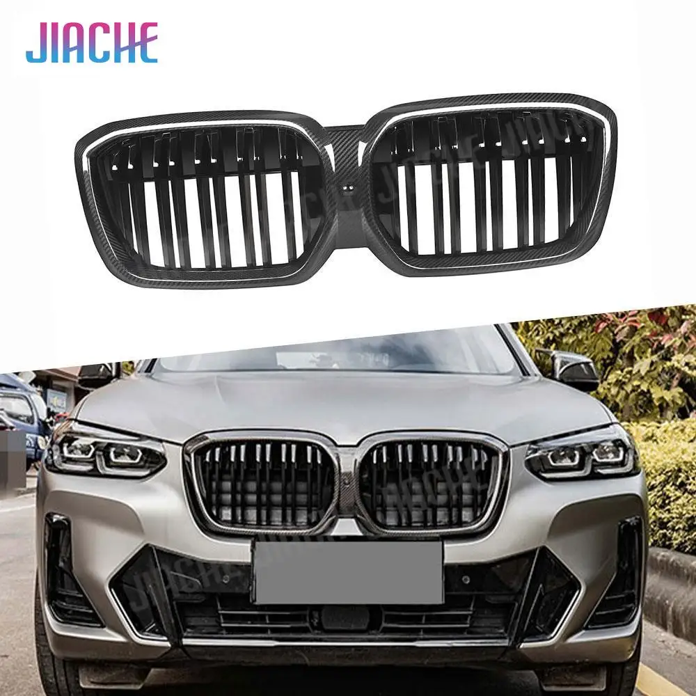 

For BMW IX3 G08i 2022 Carbon Fiber Front Bumper Racing Grill ABS Gloss Black Front Grille Cover Body Kit Dry Carbon Car Grill