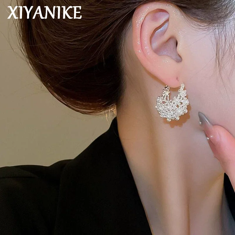 XIYANIKE Vintage Pearl Hollow Basket U-Shaped Hoop Earrings For Women Fashion New Jewelry Gift Party серьги женские