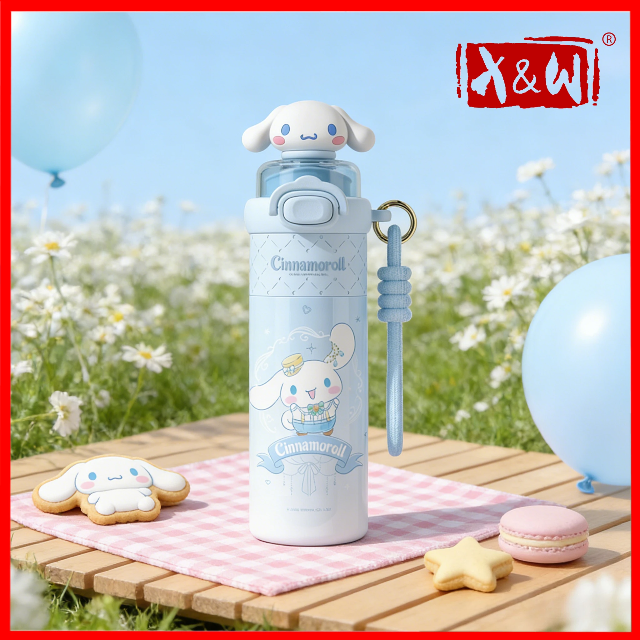 X&W 510mL Sanrio Series Thermos Cup 316/304+PP Insulated Straw Cup with Doll Head Kuromi WaterBottles Exquisite Lovely Cup Gift