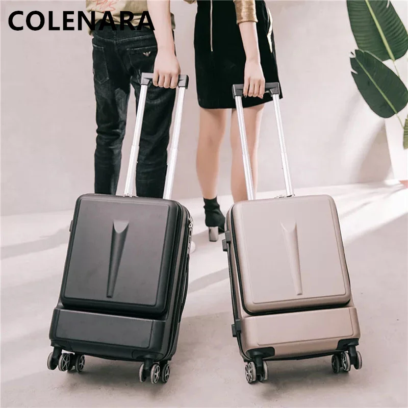 COLENARA 20"24" Inch Handheld Travel Suitcase Front Opening Boarding Box Lightweight Trolley Case USB Charging PC Luggage