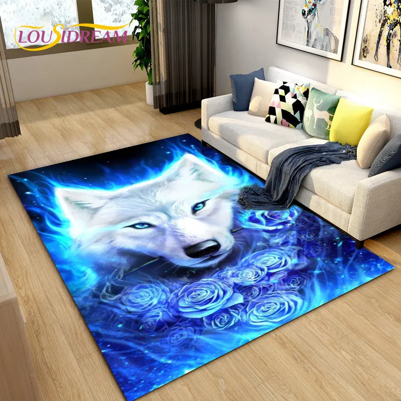 3D Wolf Spirit Animal Area Rug,Carpet Rug for Living Room Bedroom Sofa Doormat Decoration,Children Play Game Non-slip Floor Mat