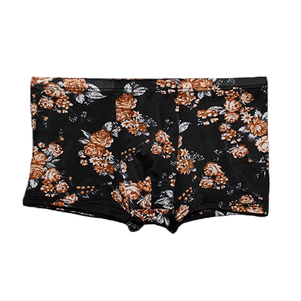 Youth Mid-waist Summer Printed Briefs Sexy Men Ice Silk Seamless Underpants U Convex Pouch Shorts Trunks Sexy Underwear