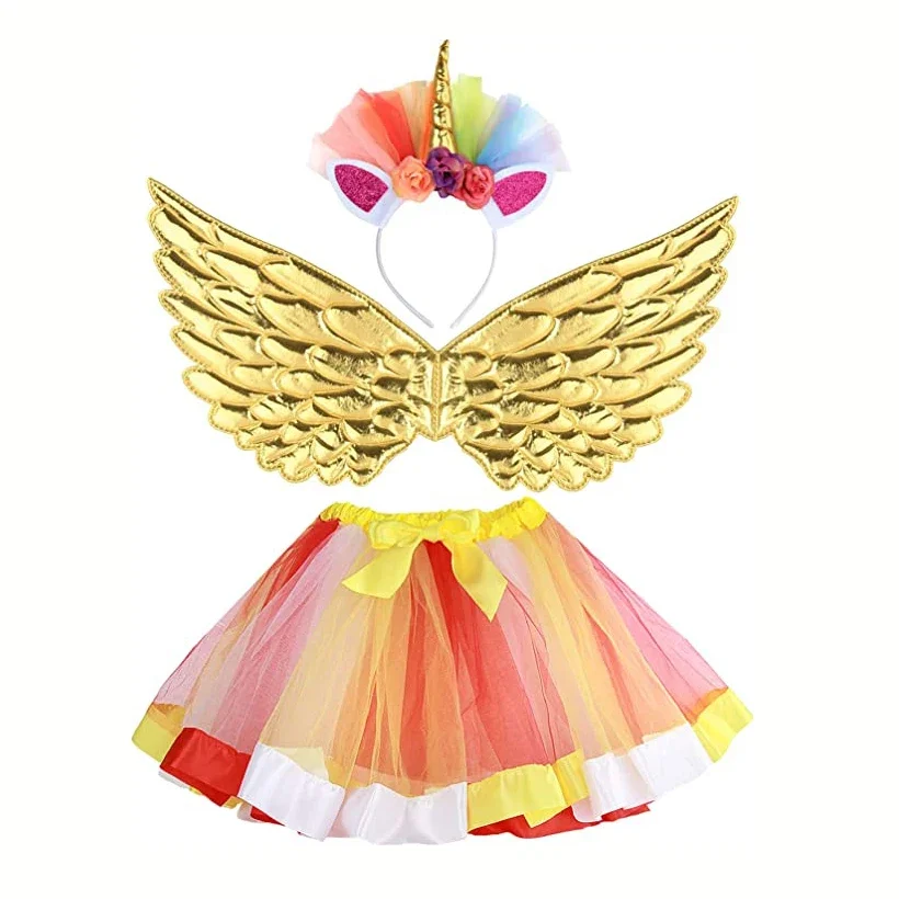 unicorn tutu skirt for girl Baby Girls birthday party Tulle Skirts Set Children Christmas Halloween Costumes with Wings