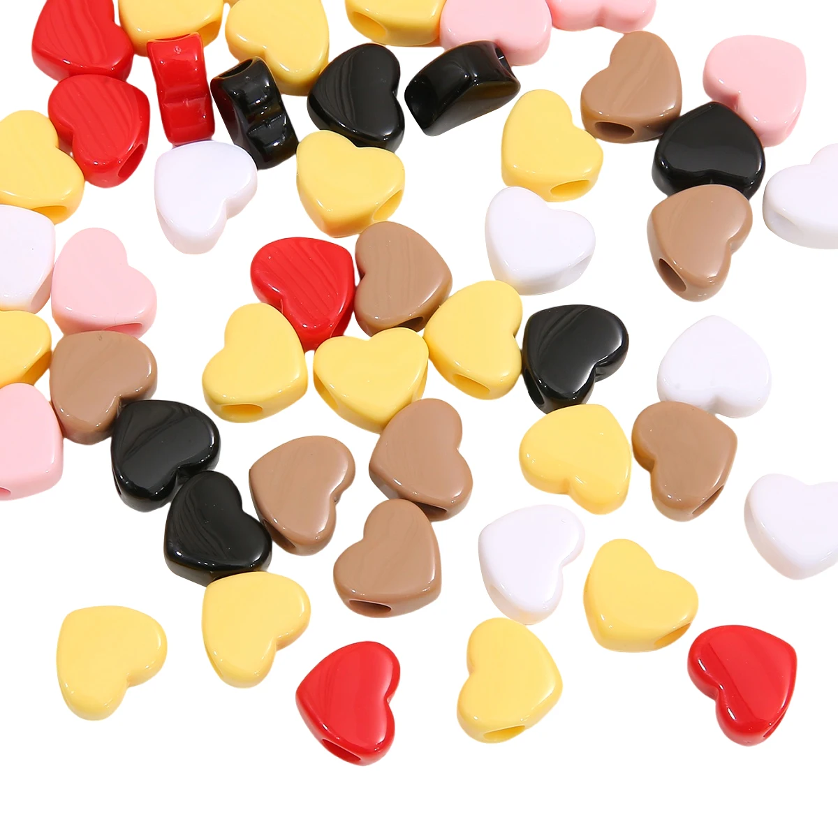 About30Pcs acrylic solid colored beads, large holes, heart shaped loose beads, handcrafted DIY for making couple bracelets, neck