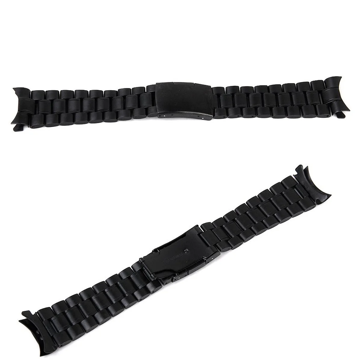 24Mm Stainless Steel Strap Solid Links Curved End Black 180Mm 3.5Mm Foldover Clasp Push Button Replacement For Damaged Band With