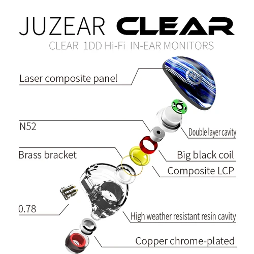 Imagen 2 del producto JUZEAR claro 10mm LCP 1DD HiFi IEMs dinámico en la oreja auriculares DJ Monitor auriculares 2 pines 0,78mm 18AWG 6N Cable de cobre de un solo cristal