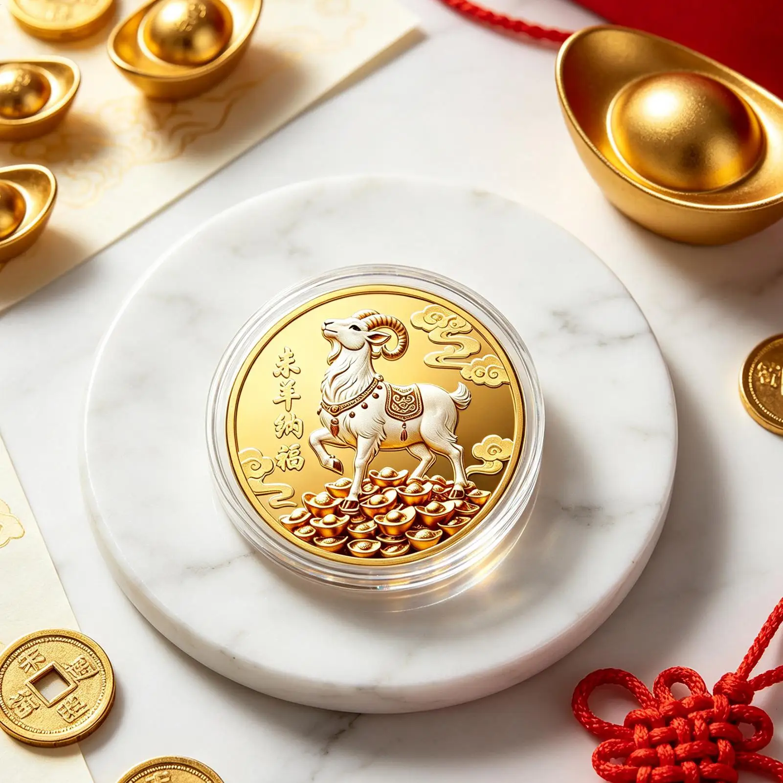 Chinese Sheep Coin Collectible Gold Good Luck Decoration Lunar Year Sheep Coin for Living Room Study Room Office Bookshelf