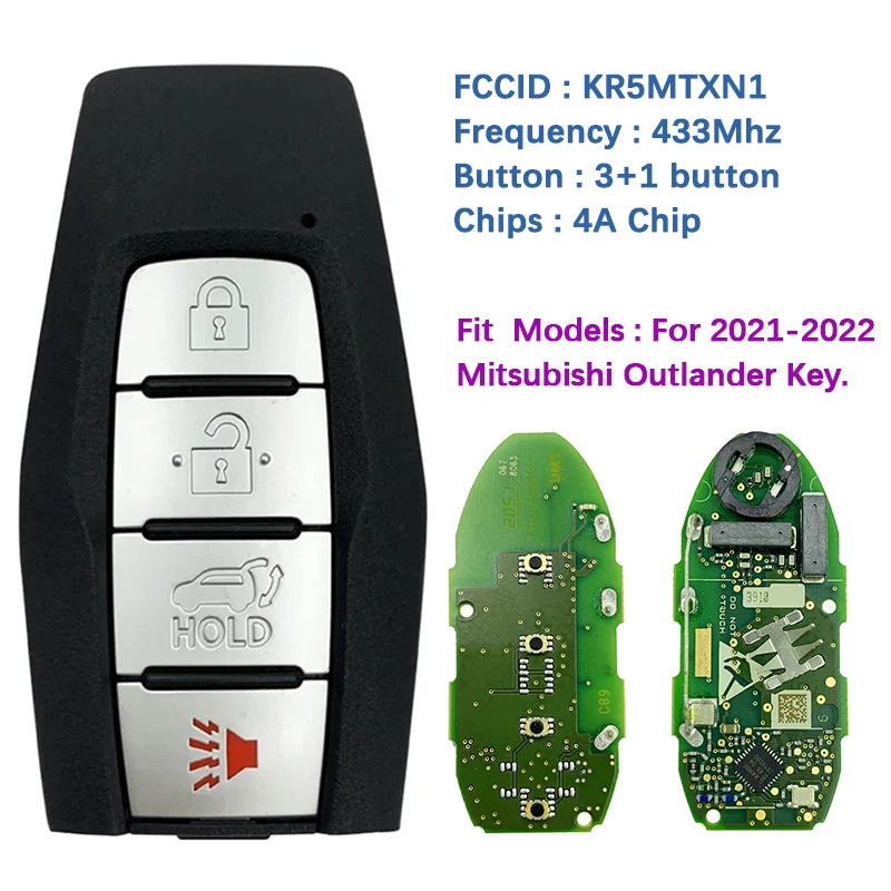 

CN011035 Original 4 Button Smart Key For Mitsubishi Outlander 2021-2022 Keylss Fob PN: 8637C253 KR5MTXN1 4A Chip 433Mhz