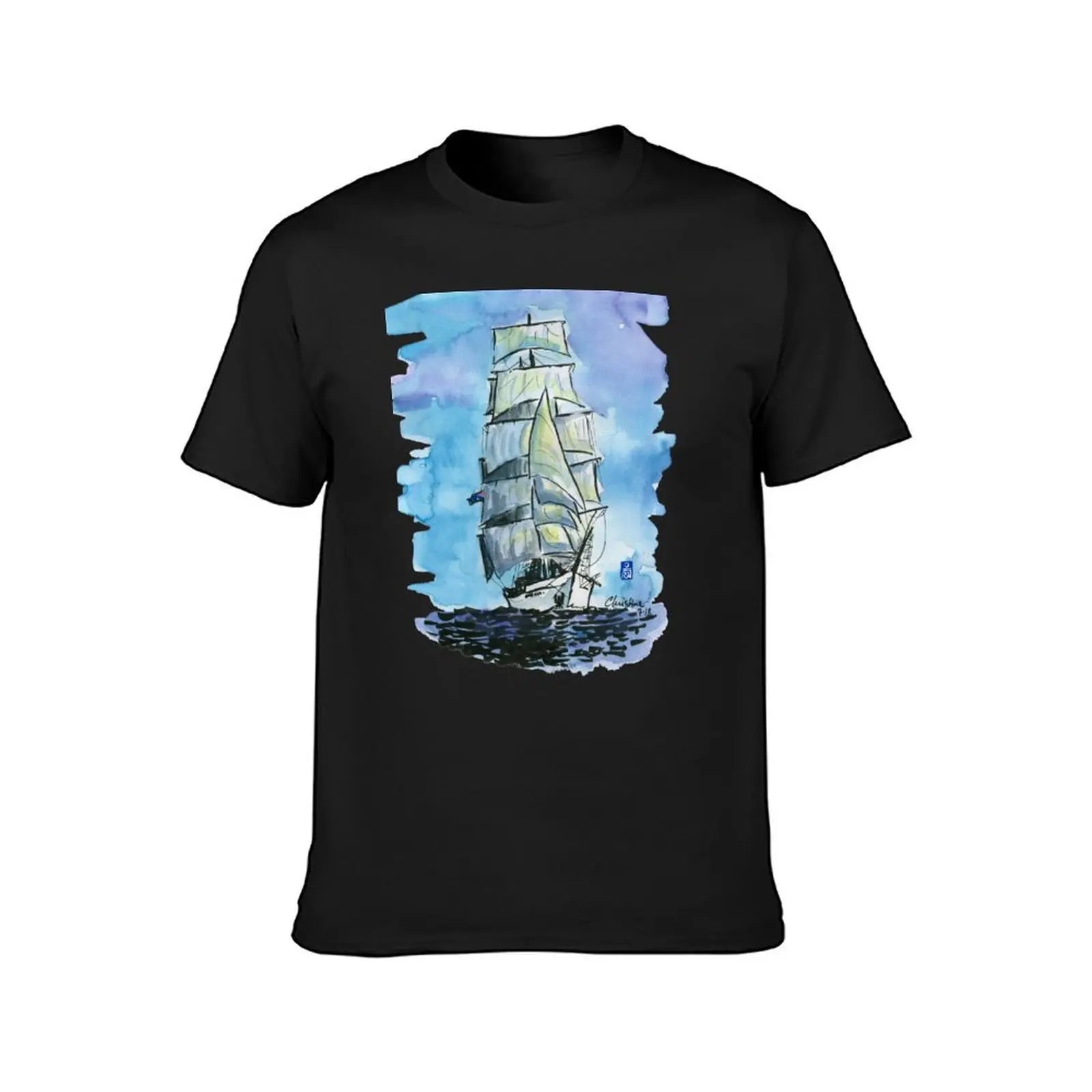 Tall Ship Watercolor 2 T-Shirt quick-drying oversized vintage clothes sports fans mens tall t shirts