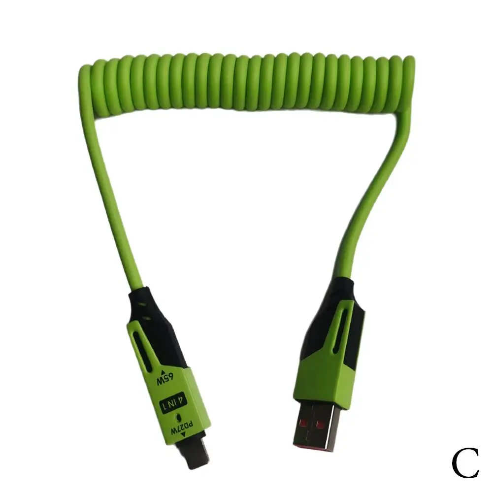 4in1 USB C Fast Charging Cord Spring Short Charger Cable Data Cable For Phones Laptops Tablets PD 65W Charger Cord F0K6