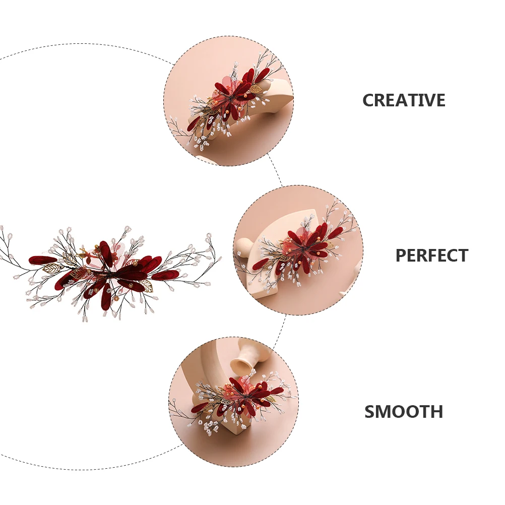 

Red Flower Hair Accessory Bridesmaids Clips The Flowers Bridal for Wedding Alloy Pins Accessories Barrette