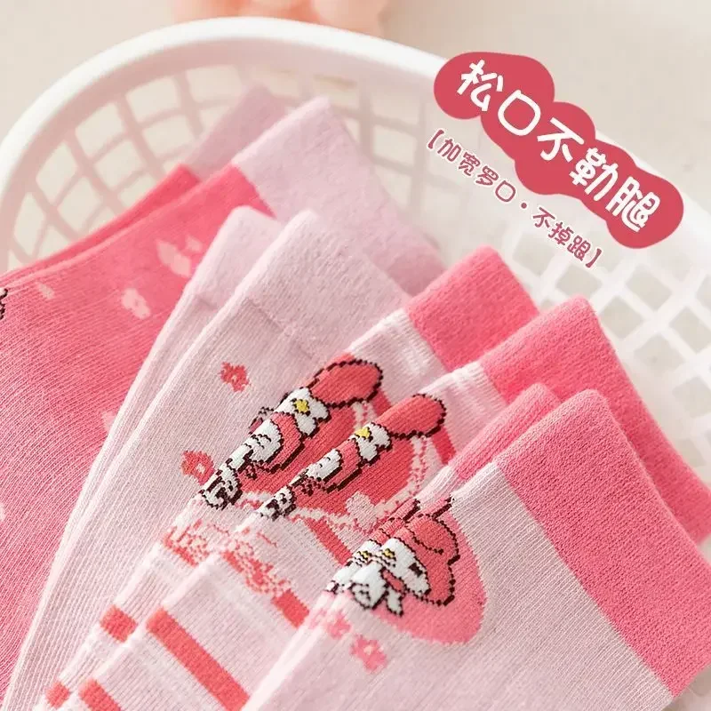 4 Stuks Zoete Kawaii Mijn Melodie Casual Sokken Lente Herfst Schattige Sanrio Ins Cartoon Katoen Mooie Zachte Kousen Geschenken Voor Kinderen