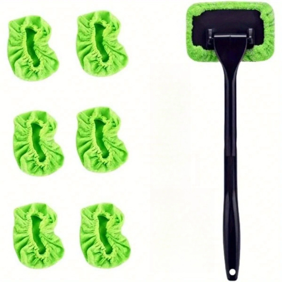Herramienta de Limpieza de Parabrisas de Coche, Limpiador de Ventanas con Mango Telescópico y Almohadillas de Microfibra Lavables, Kit de Limpiacristales para Interiores de Coche Verde