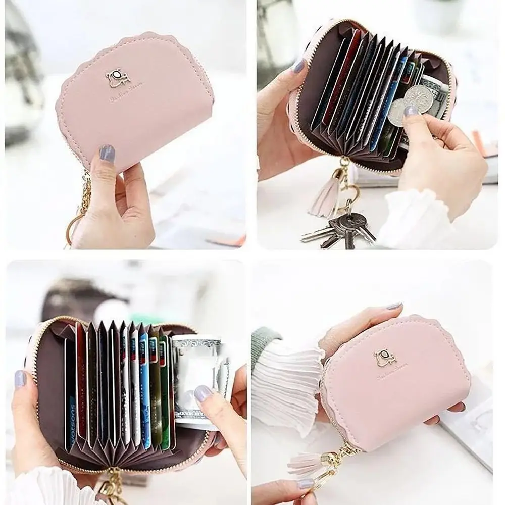 Simple PU Leather Money Coin Purse with Tassel Key Ring Cute Dog Decor Credit Card Holoder Zipper Wallet Money Bag Students