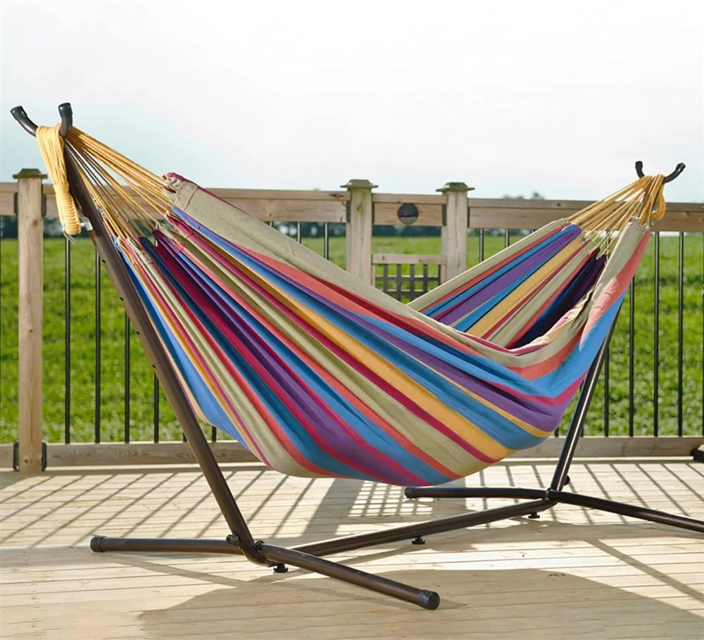 Wholesale Factory Double Hammock with Steel Stand Portable Outdoor Camping for Garden and Backyard