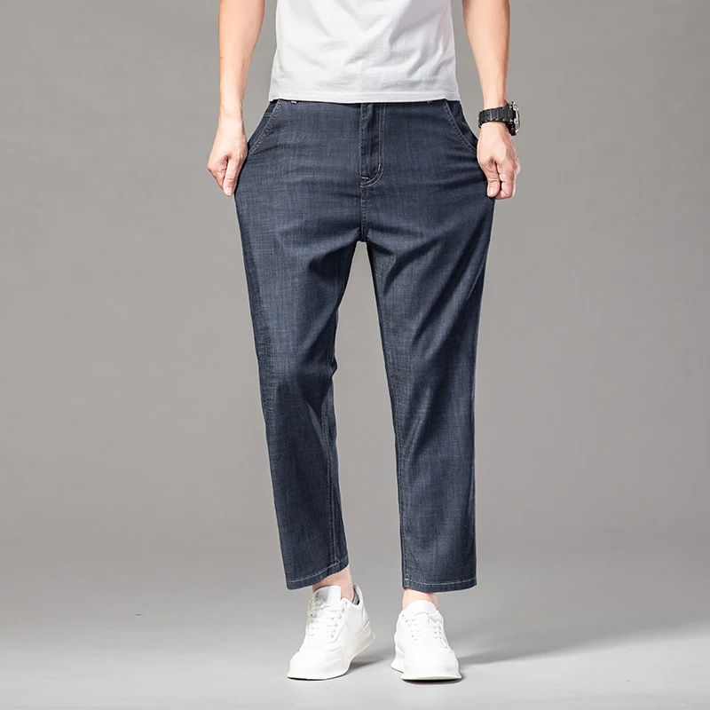 

Fashion Slim Fit Men's Clothing Jeans Knee Length Casual Baggy Comfortable Breathable Straight Leg Denim Pants Men