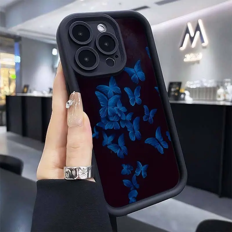 

Blue butterflies in the dark night phone case for iPhone 16 15 14 13 12 11 Pro/ Max/Plus shock-proof rear cover anti-fingerprint