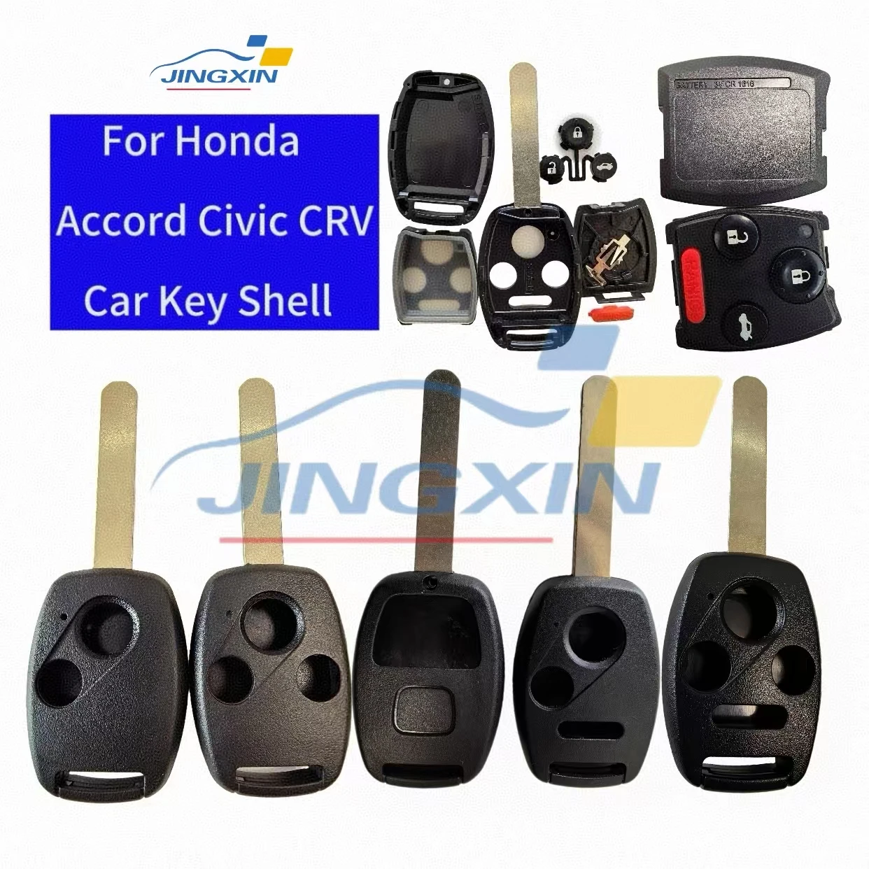 Jing cangkang kunci mobil Remote pengganti, untuk Honda Accord Civic CRV Pilot Insight 2/2 + 1/3/3 + 1 Tombol Fob penutup sarung kunci otomatis