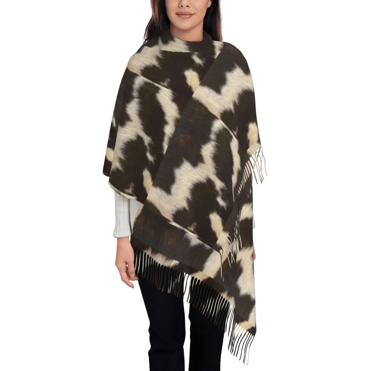 

Стильный ржавый коричневый шарф из воловьей кожи с кисточками, женский зимний теплый шаль, женские кожаные шарфы из шкуры животных