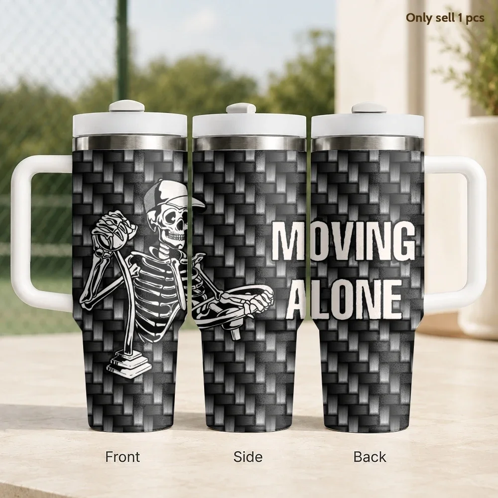 MOVING ALONE Skeleton Driver Vacuum Flasks 40oz Stainless Steel Insulated Tumbler With Handle & Straw Leakproof Travel Mug