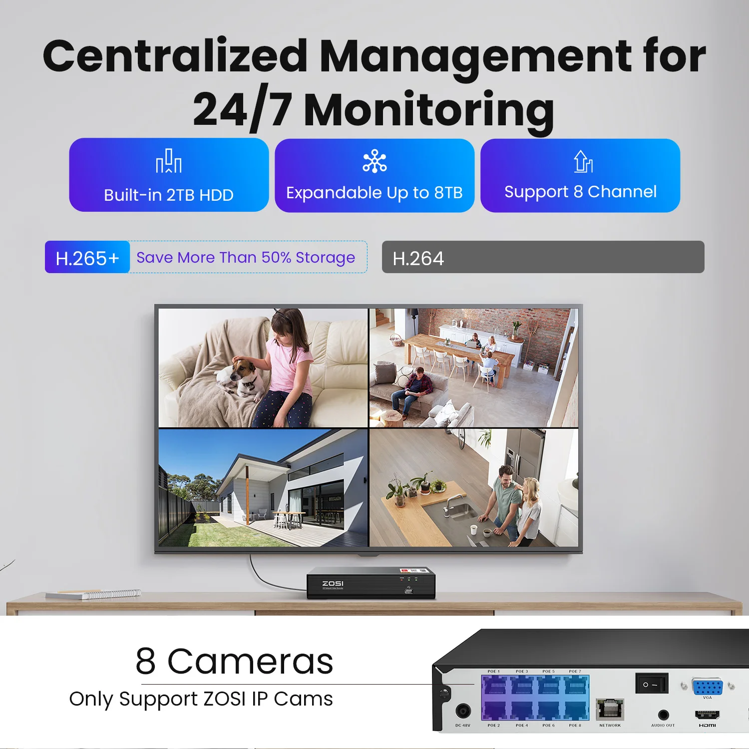 ZOSI 4K PoE Security Camera System 8MP/5MP C186 Aurora Lux Outdoor Indoor Wired IP Cams True Full Color Night Vision 8CH NVR Kit view 6