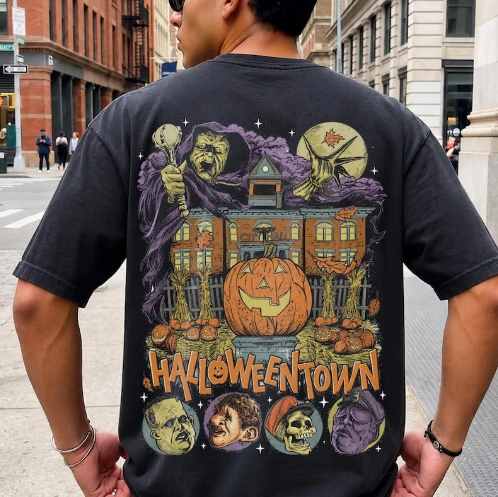Halloweentown Est 1998 Shirt Vintage Halloween Town Spooky Pumpkin T-Shirt Kurzarm-Grafik-T-Shirts für alle Jahreszeiten Unisex – Detail 8
