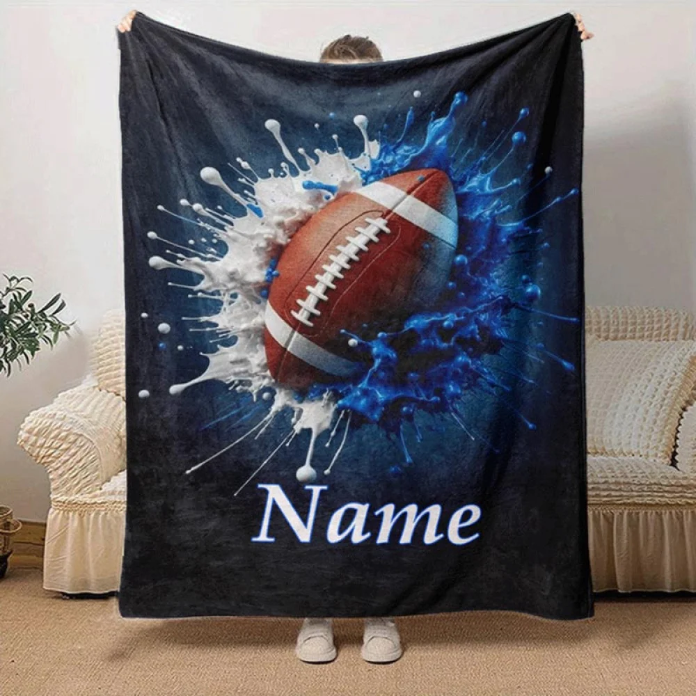 Manta de franela con estampado de fútbol personalizado, nombre personalizado, todas las estaciones, ligera, suave y acogedora para dormitorio, oficina, sofá, 1 ud.