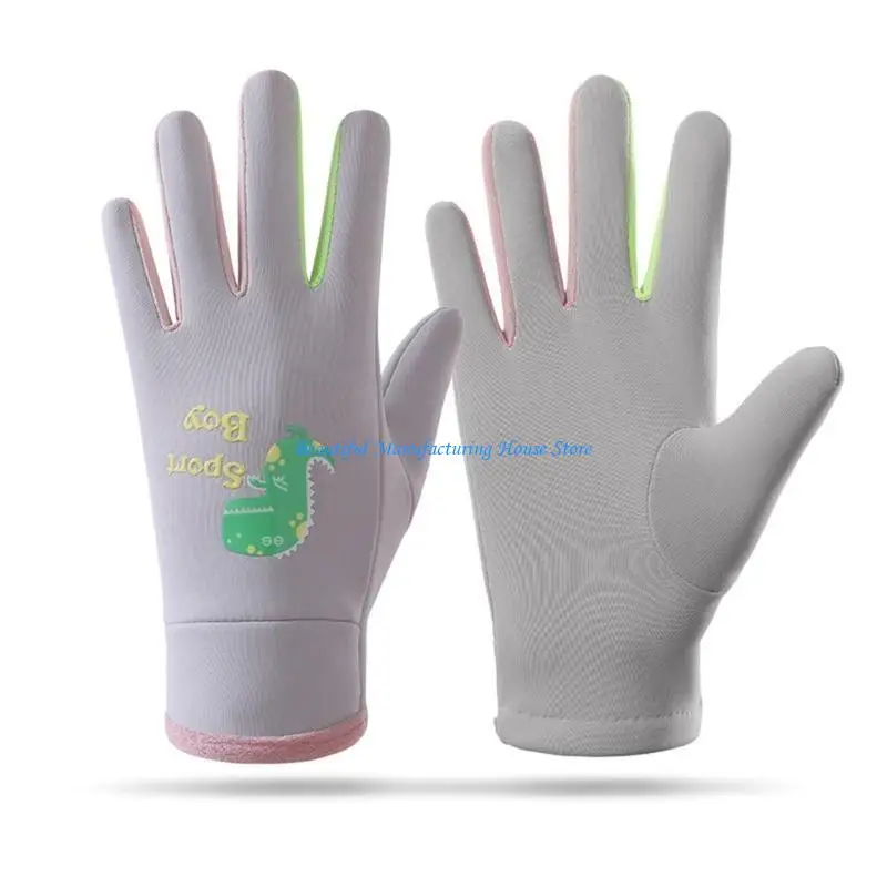 E56A Kids Night Cycling Gloves with Cartoon Fluorescence Pattern Winter Kids Mitten