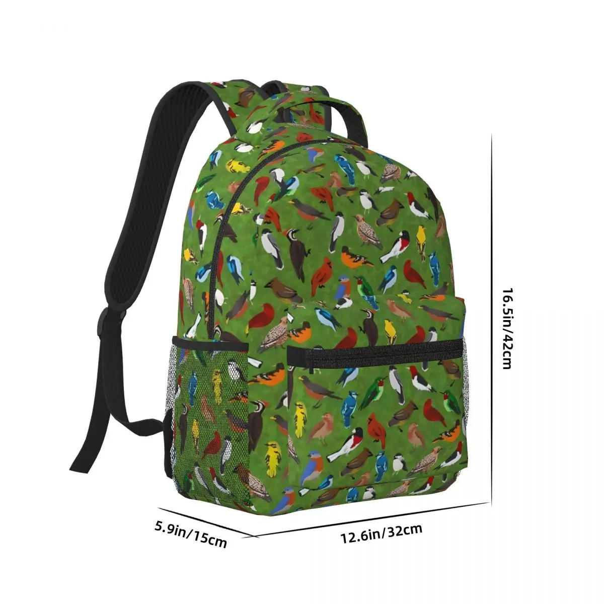 Backyard And Forest Birds On Leafy Background New Fashionable Pattern School Bag Print Lightweight Backpack 17in