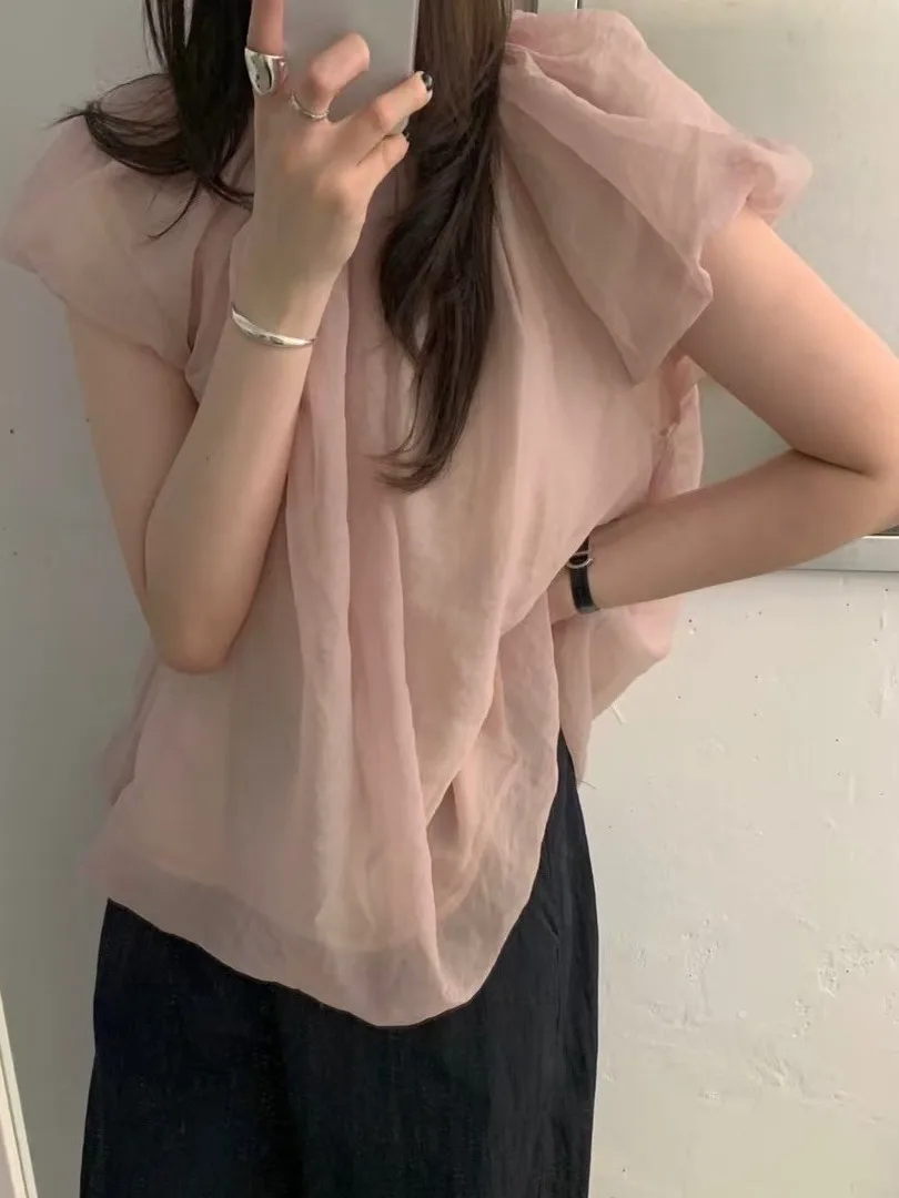 

Sweet Fairy ort Sve irt Women's Chic Summer New Sle Bubble Sve Top Age-Defng White Red Blue Bla Pink Yellow